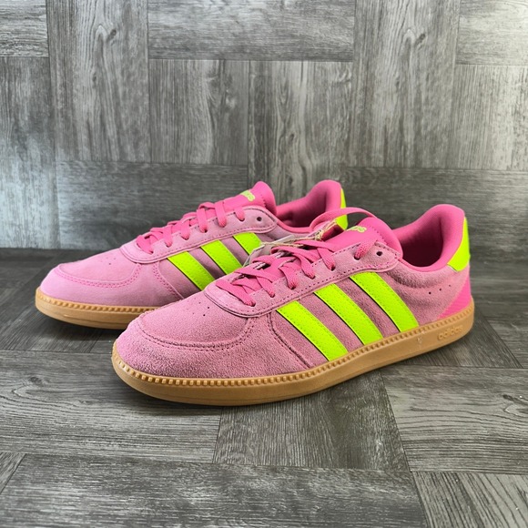 Adidas Breaknet Sleek Pink Neon Yellow Suede Sneakers JH6899 Womens 7 NEW - Picture 4 of 9